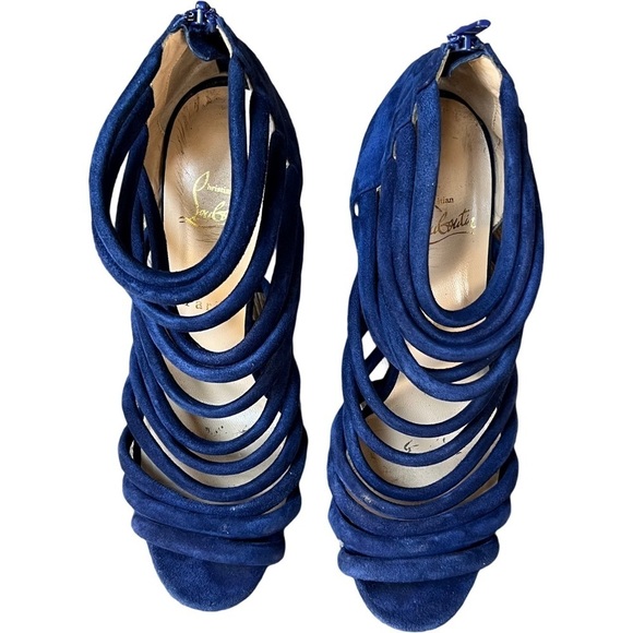 Christian Louboutin Macala Navy Blue Suede Gladiator Sandals Strappy Heels 38 - Picture 4 of 11